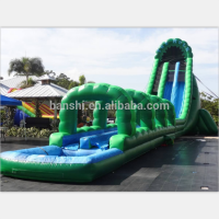 Super long double lane slip N inflatable water slide with pool